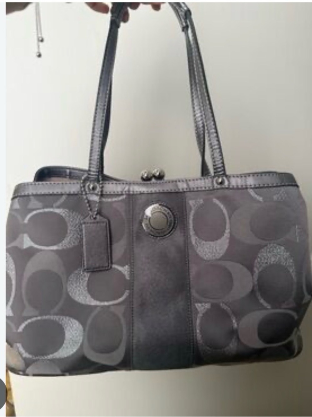Coach Gray Signature Shoulder Tote with Leather Trim
